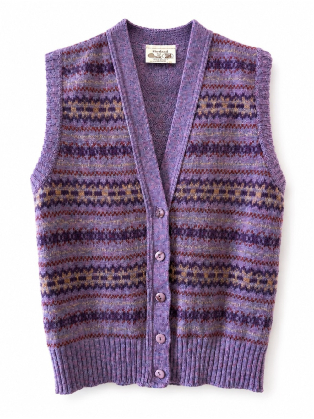 Vintage Shetland Pure New Wool Fair Isle Sweater Vest Made in Scotland